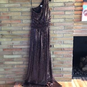 Gorgeous Shimmer Coppery One Shoulder Long Dress